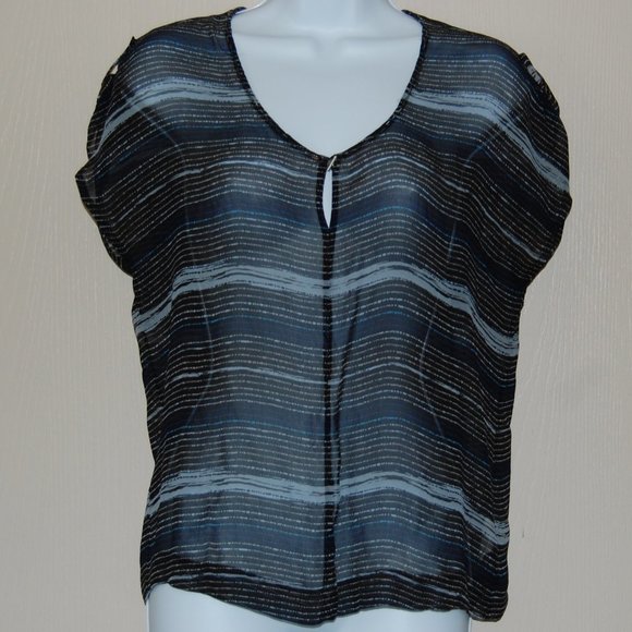 Armani Exchange Sheer Silk Black Striped Blouse M - Picture 1 of 8